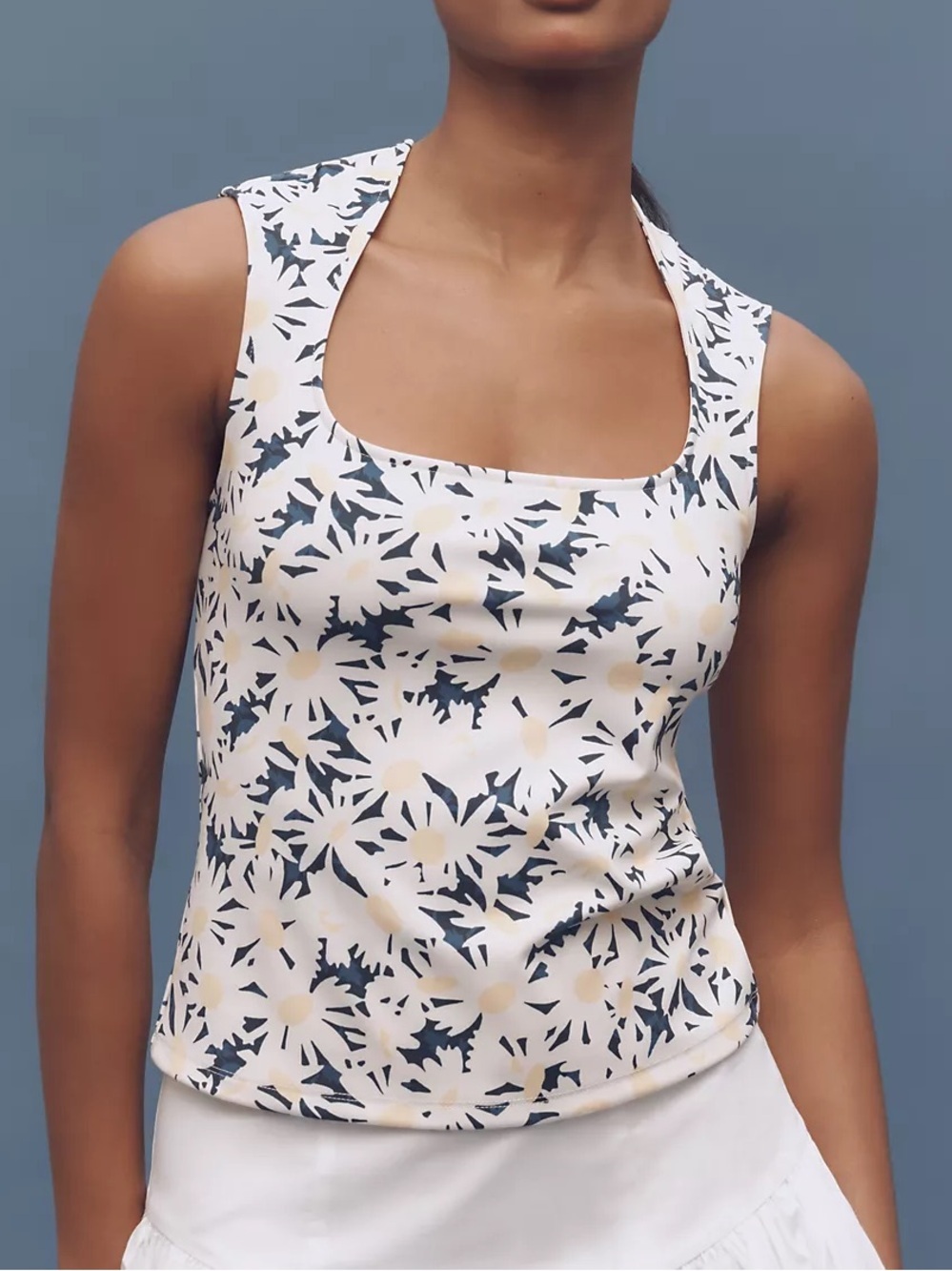 Maeve Cream and Navy Floral Sleeveless Tank Size Large